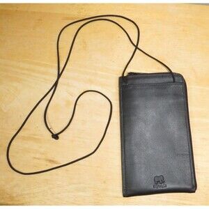 Mywalit Black Leather Travel Zip Around Wallet Lightweight w/ Rope Strap